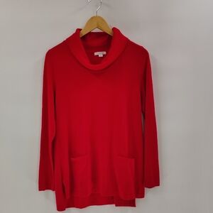 Erin London Women's Cowl Neck Pocket Sweater Size Medium Red